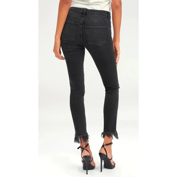 Free People Great Heights Frayed Skinny Jeans Black As Night Size W29 - Picture 2 of 8